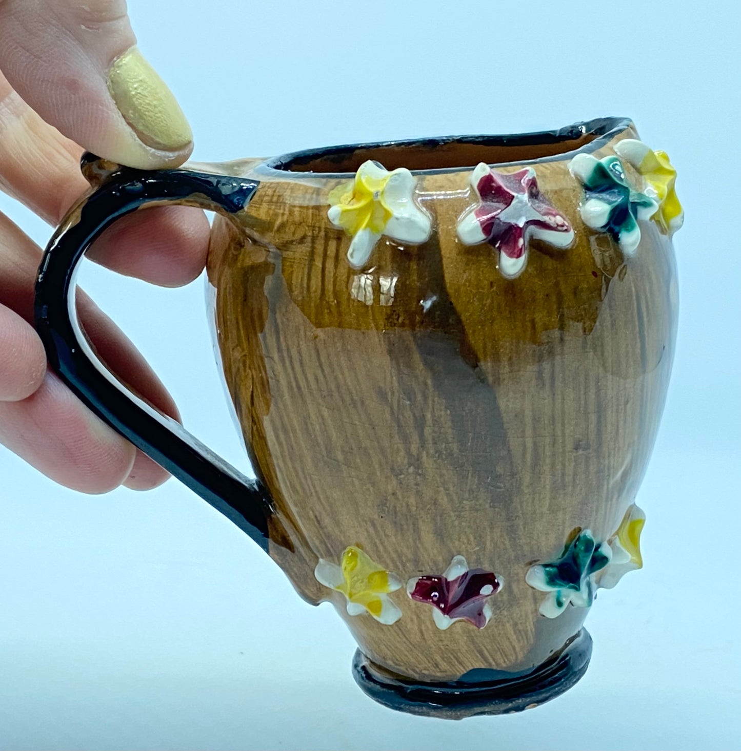 Fratelli Fanciullacci 1960s pottery Basket and cream jug with applied cake flowers