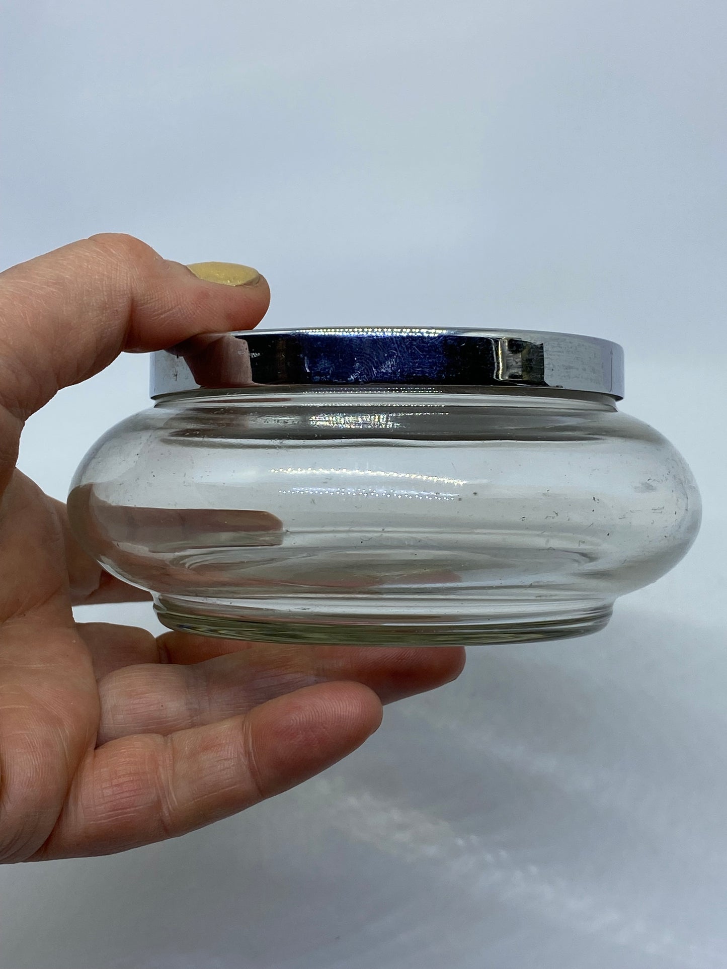 Vintage Guilloché Style Glass Vanity Jar