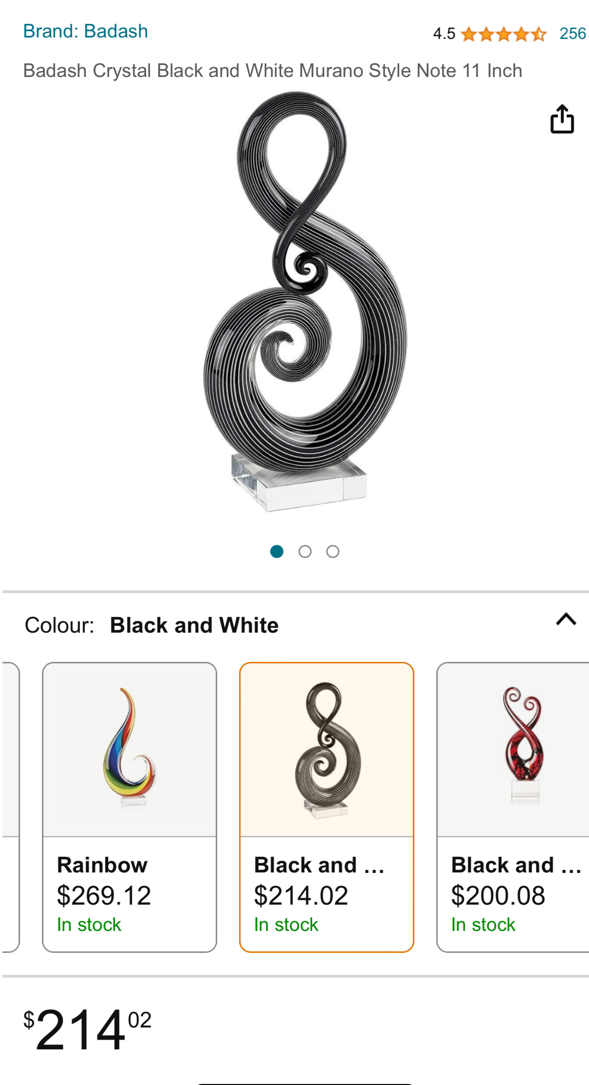 Badash Crystal Glass Sculpture - Black and White Murano Style Note π΅πΌπΆπ΅πΌ