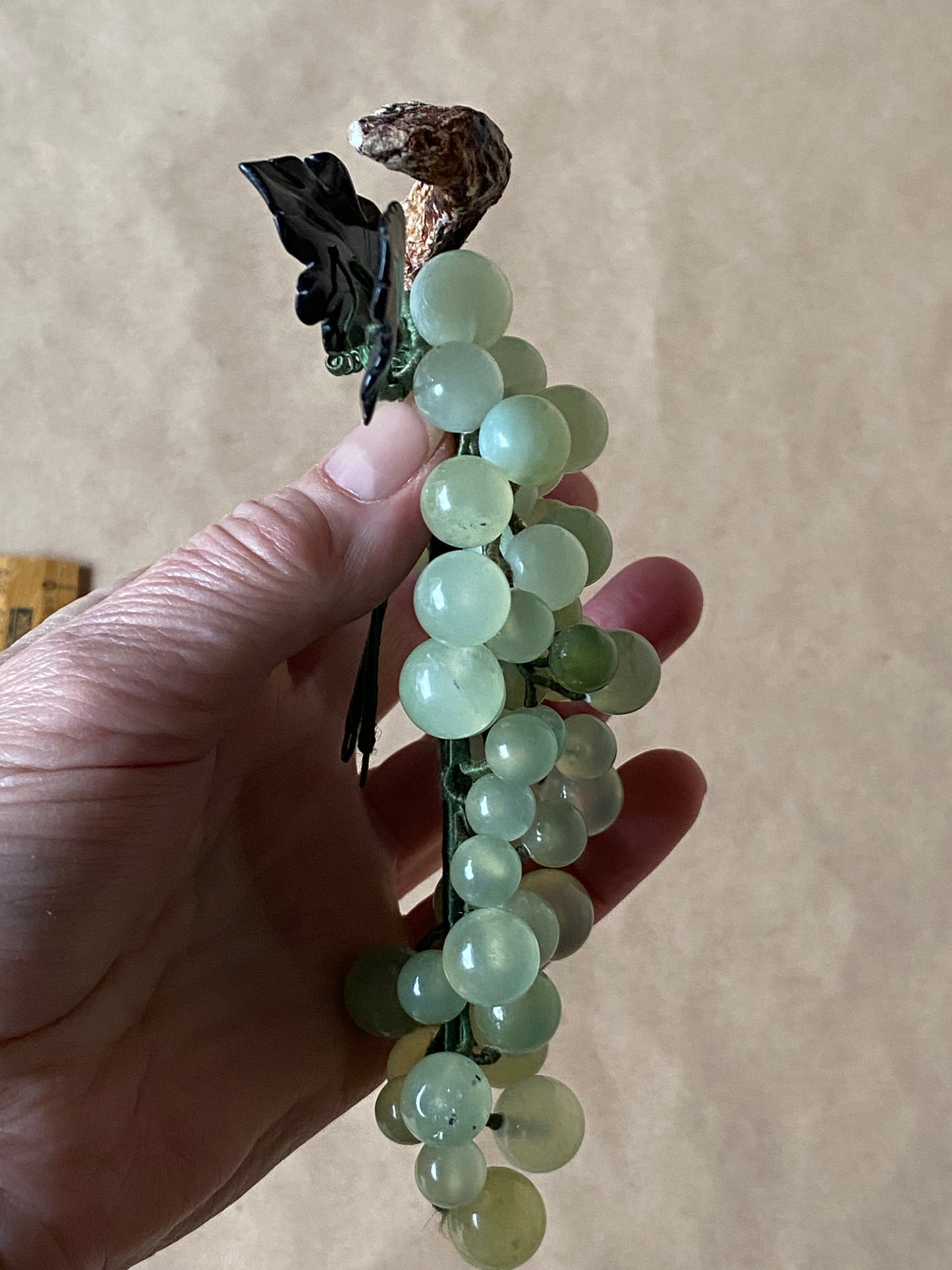 Vintage Chinese Celadon Green Jade Grapes (2) 1950s/1960s