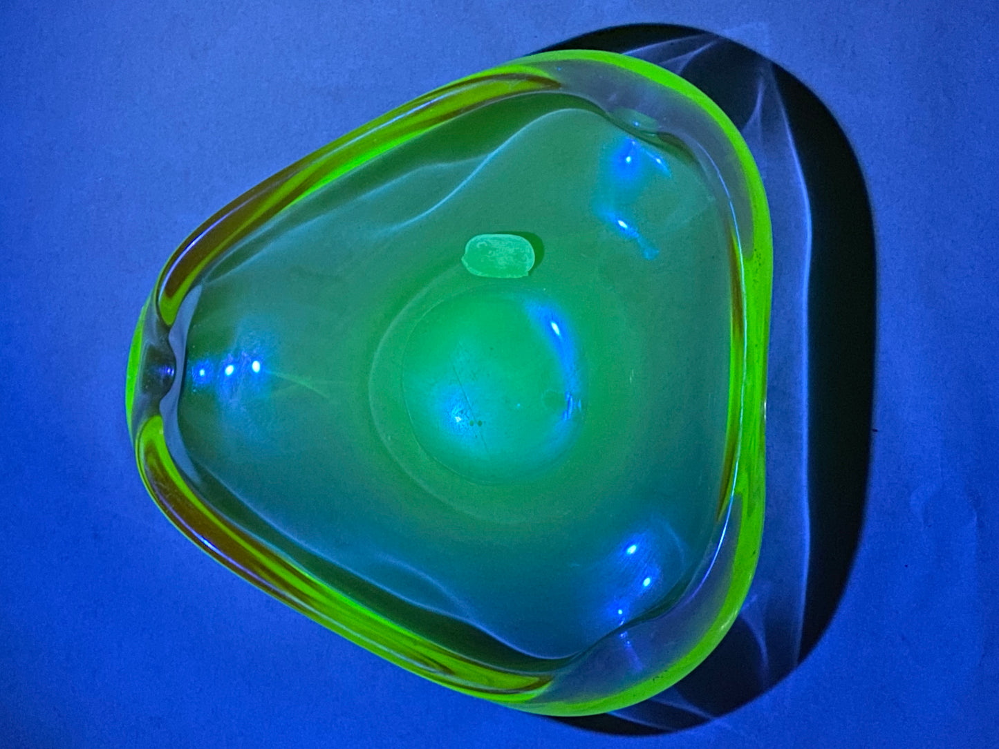 Bohemia Glass Czechoslovakia Uranium glass bowl with original sticker