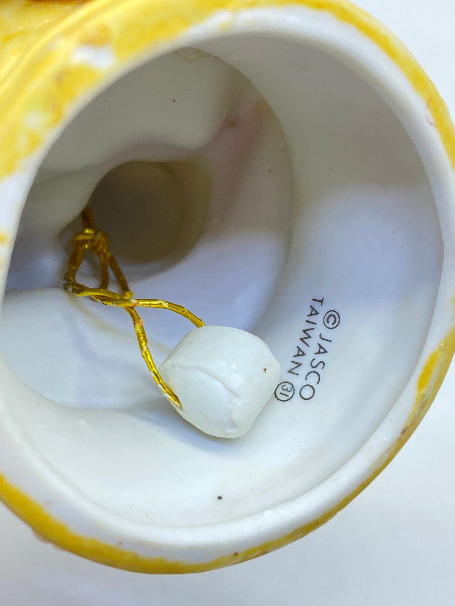 1970s/80s Christmas ornament ceramic/bisque bell - Toys in basket - Jasco Taiwan