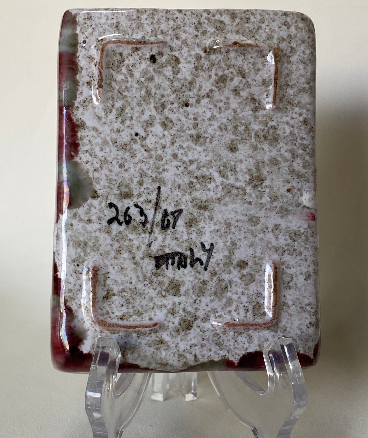 Vintage Italian Ceramic Bloody Glaze Trinket Box - marked 263/67 Italy