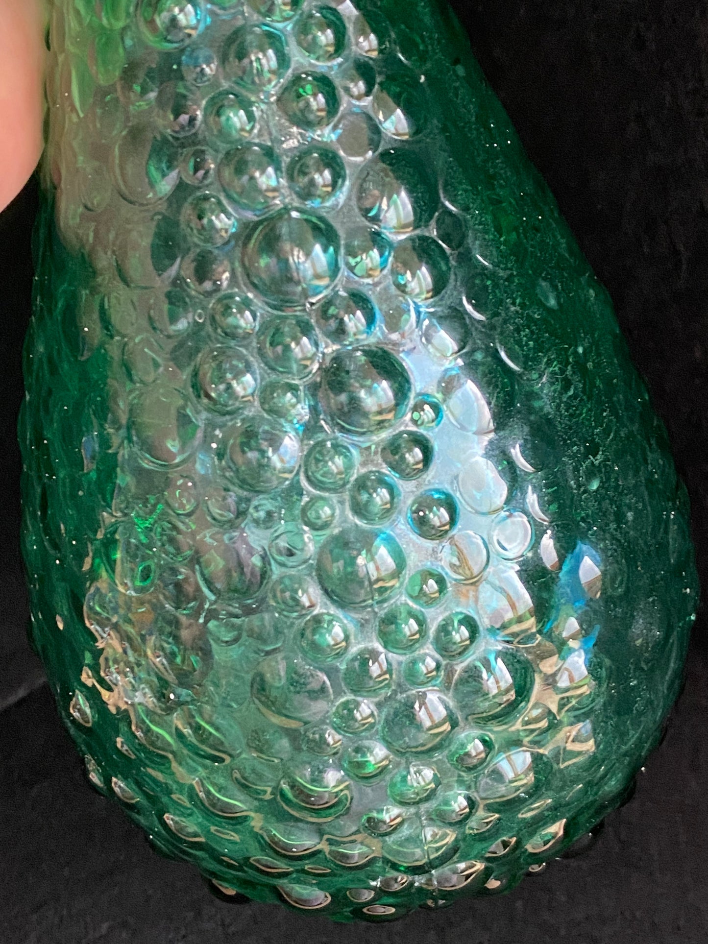 Vintage Glass Empoli Genie Bottle Green Hobnail - NO stopper
