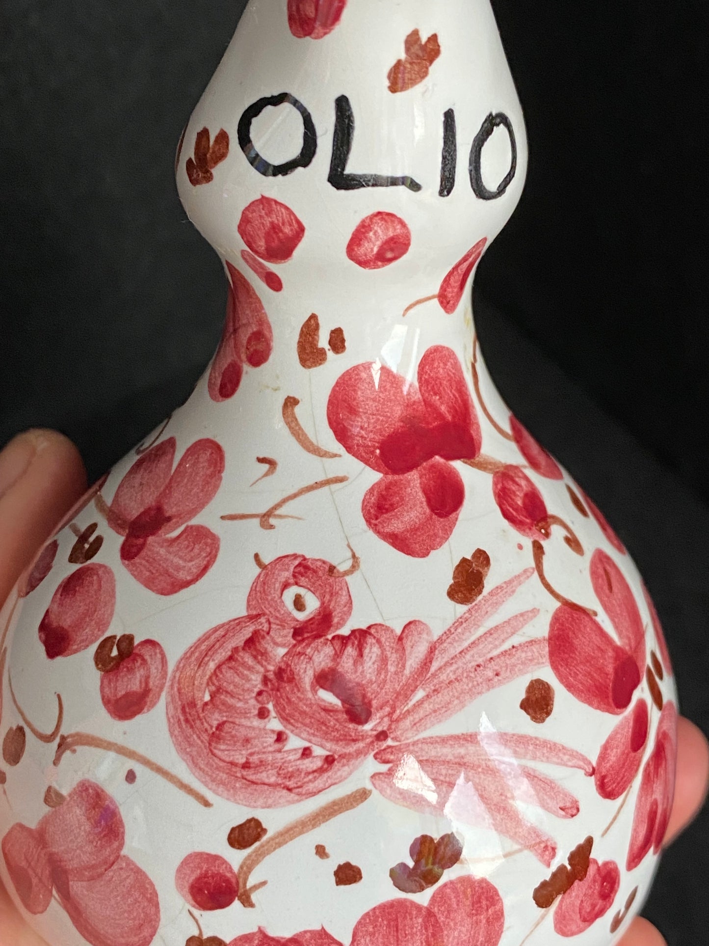 Vintage Italian Deruta oil and vinegar pottery set - hand painted