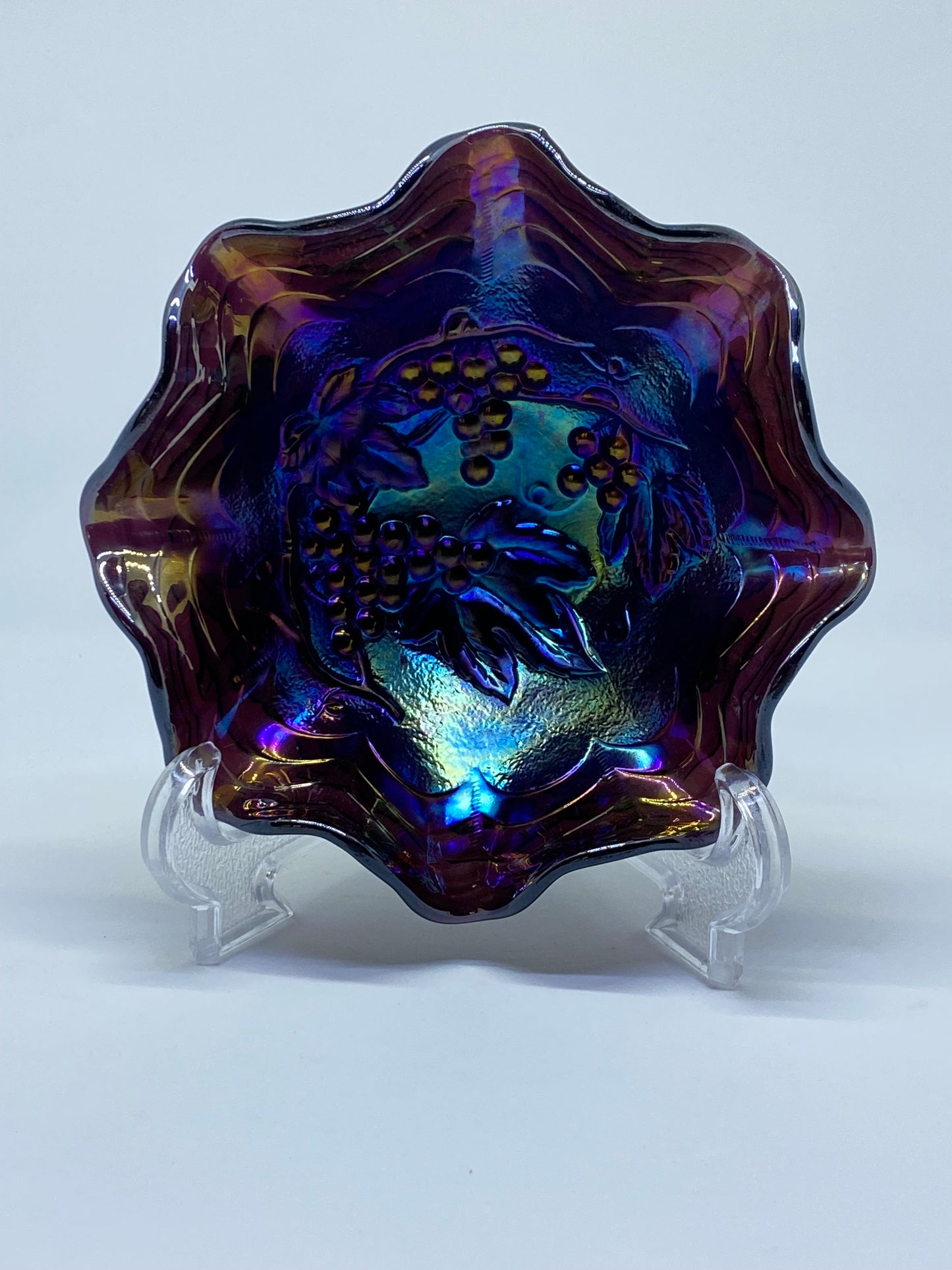Vintage Imperial Carnival Glass - Master Nappy - Bowl in Blue Amethyst Black