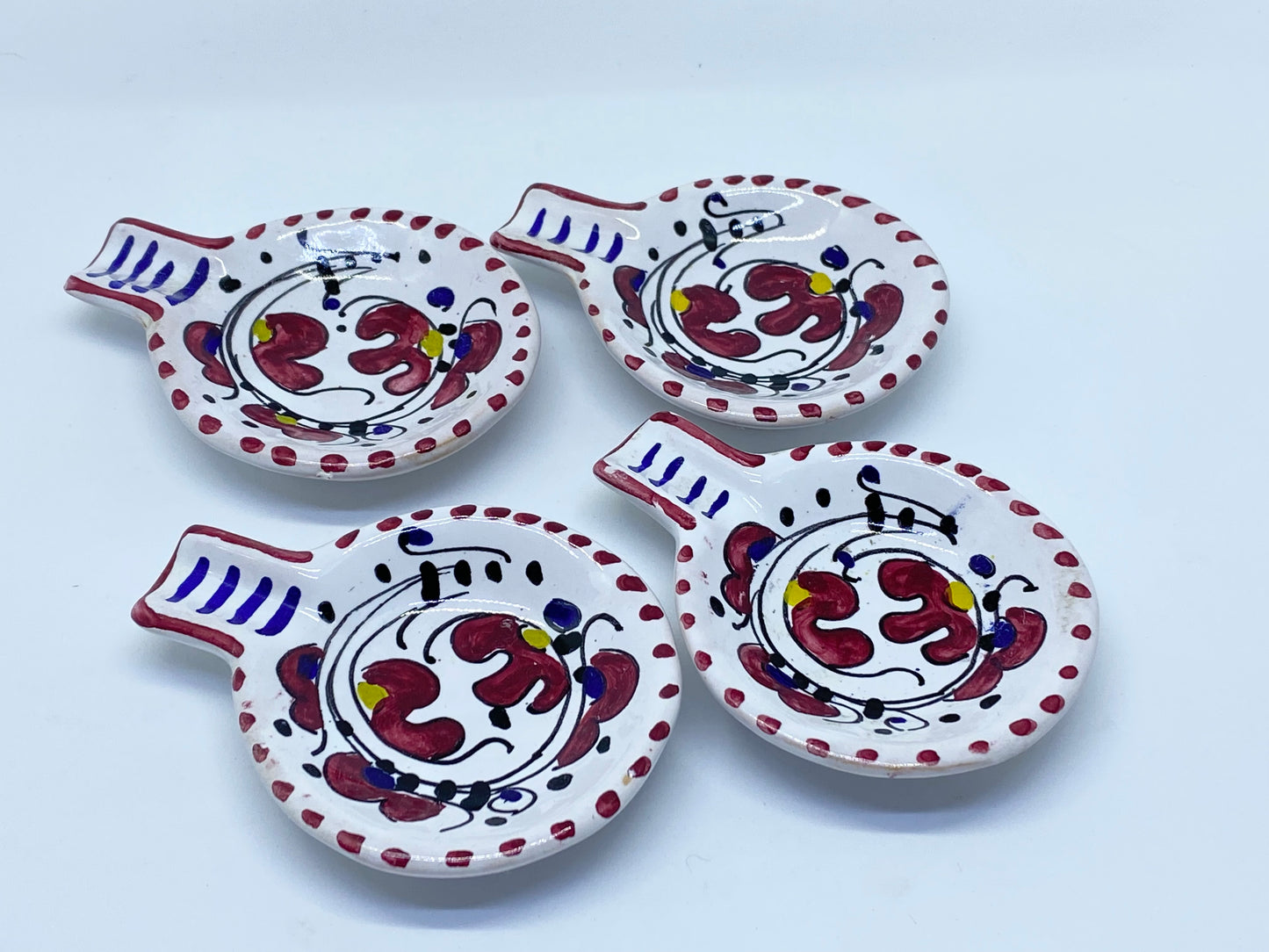 Vintage 1960s Deruta Italy Orvieto Red Rooster - Ashtray set -Holder with 4 small ashtrays.