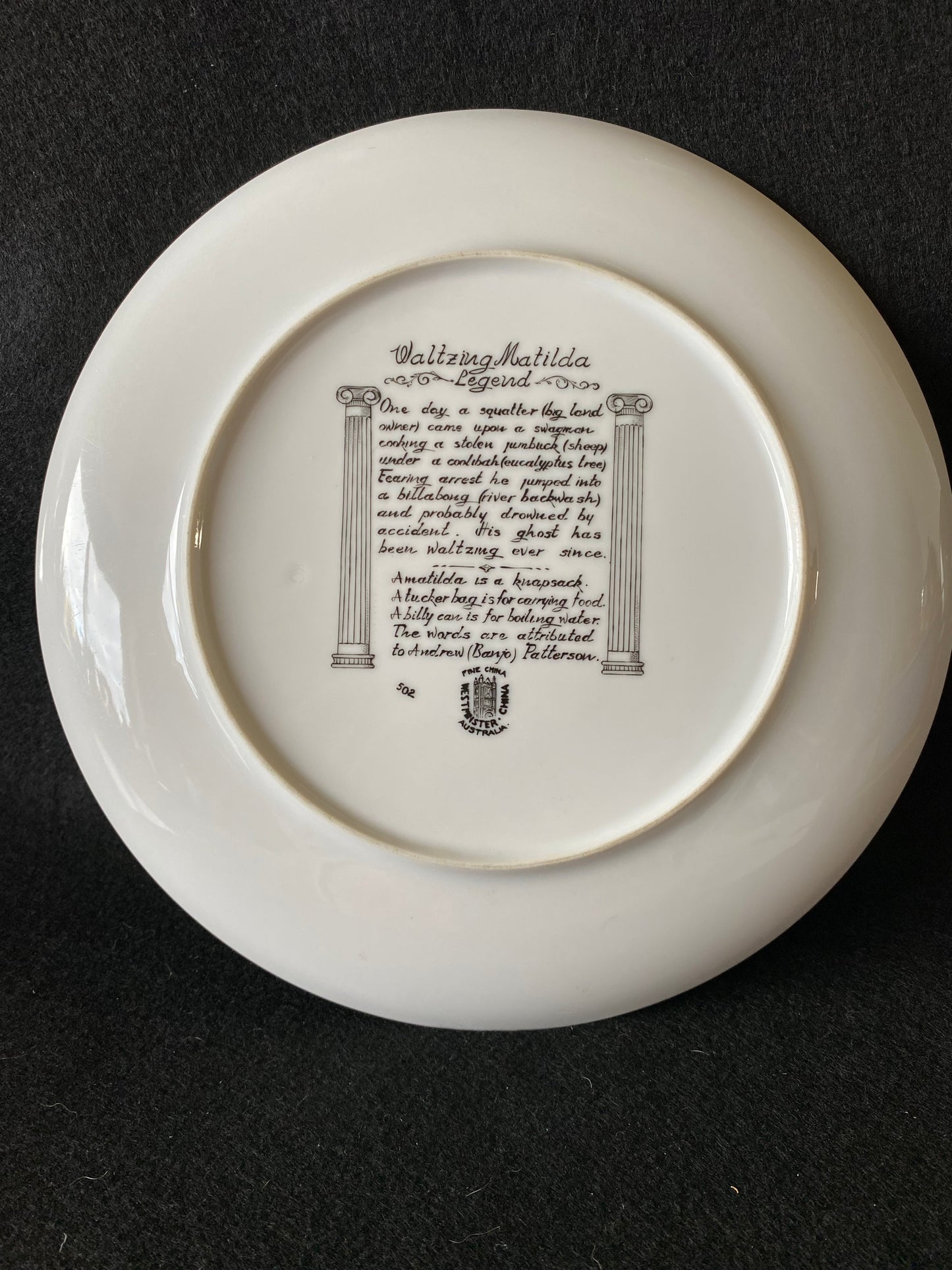 Waltzing Matilda Drover/swagman Westminster Australia plate