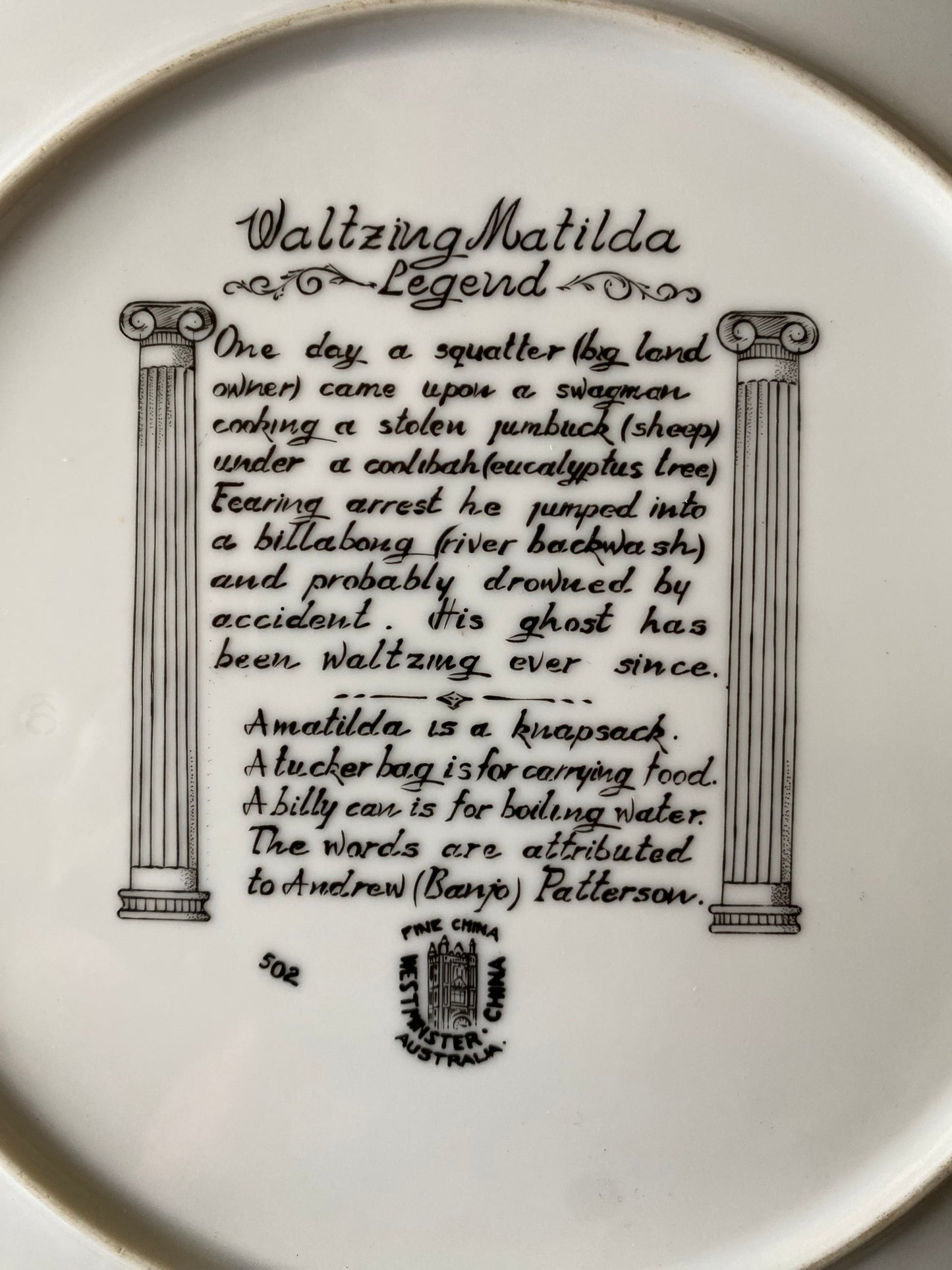 Waltzing Matilda Drover/swagman Westminster Australia plate