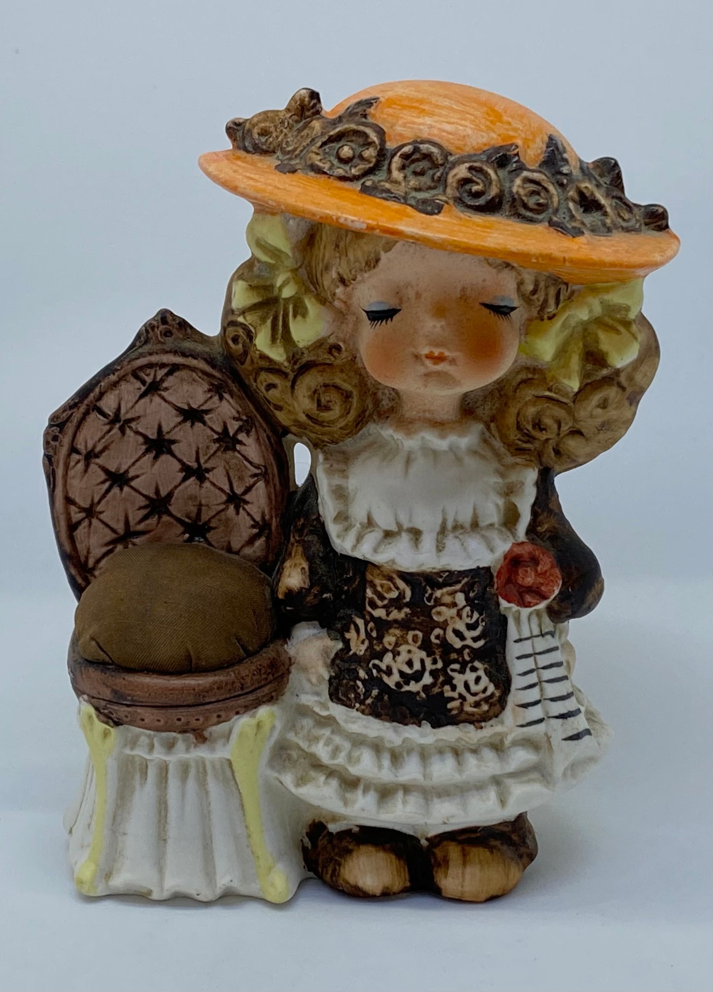 1960s/70s Vintage UCTCI Ceramic Girl Figurine Pin Cushion Designed by Naka