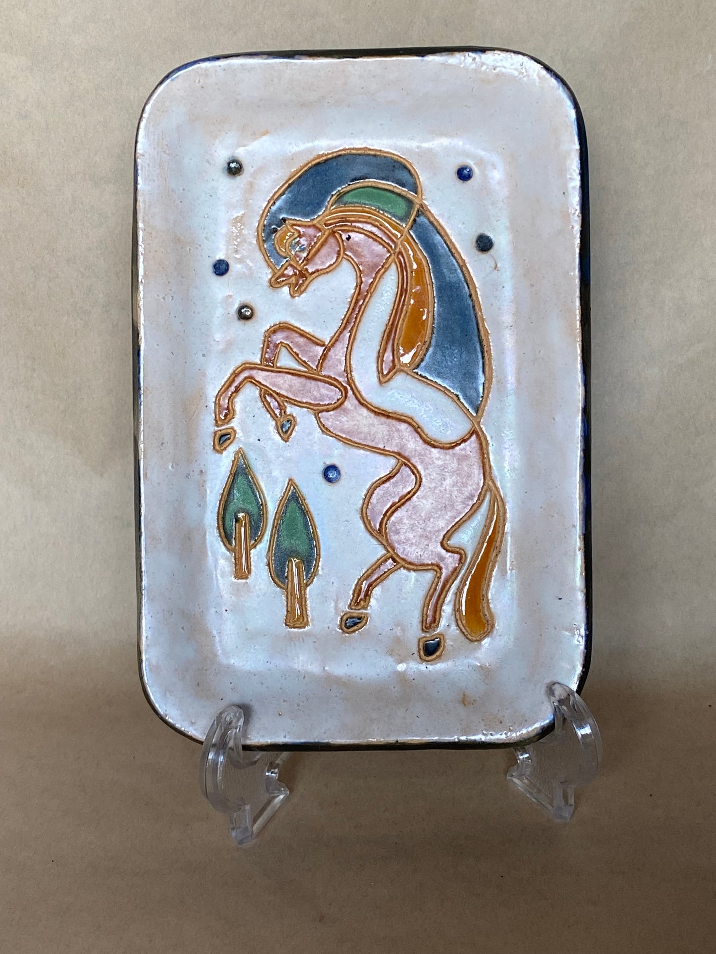 Vintage 1970s Greek Style oblong horse dish