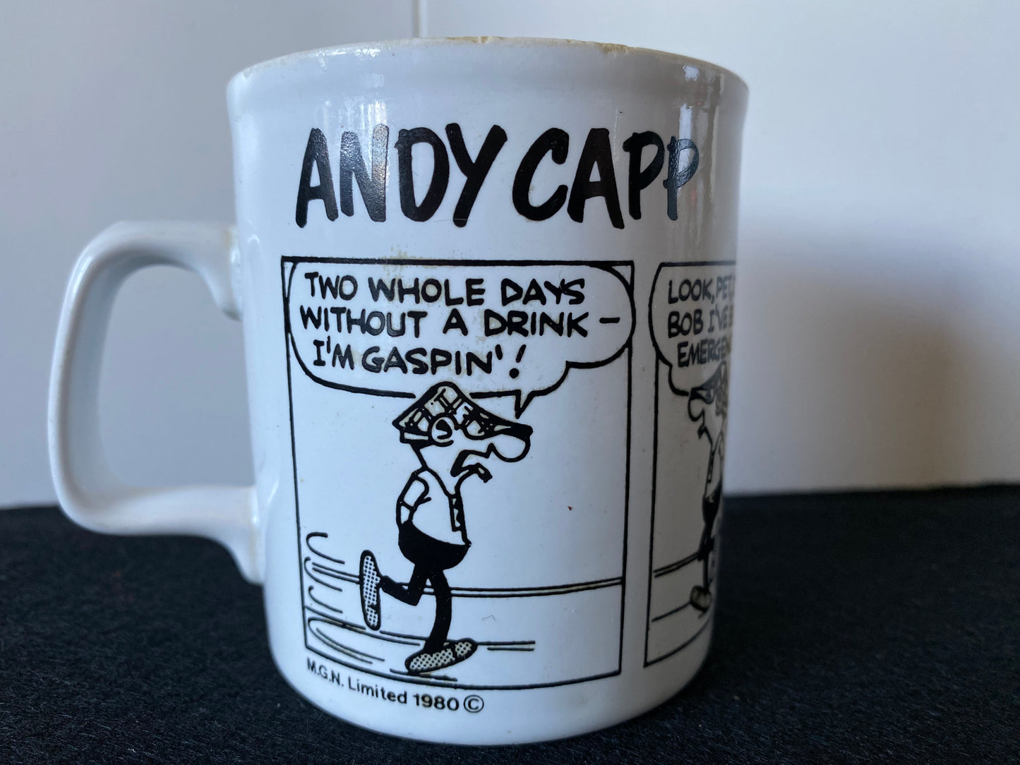 Vintage 1980s Andy Capp Cartoon "I'm gaspin!" Kiln Craft Cup