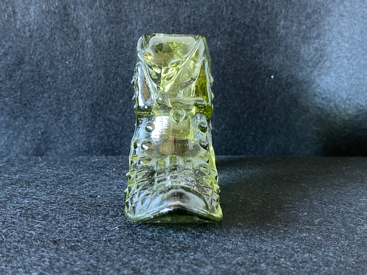 Fenton Green Hobnail Glass Cat on boot