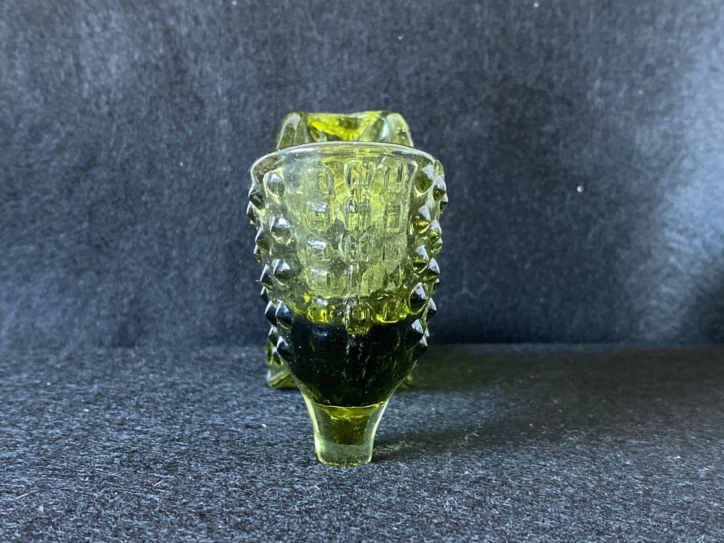 Fenton Green Hobnail Glass Cat on boot
