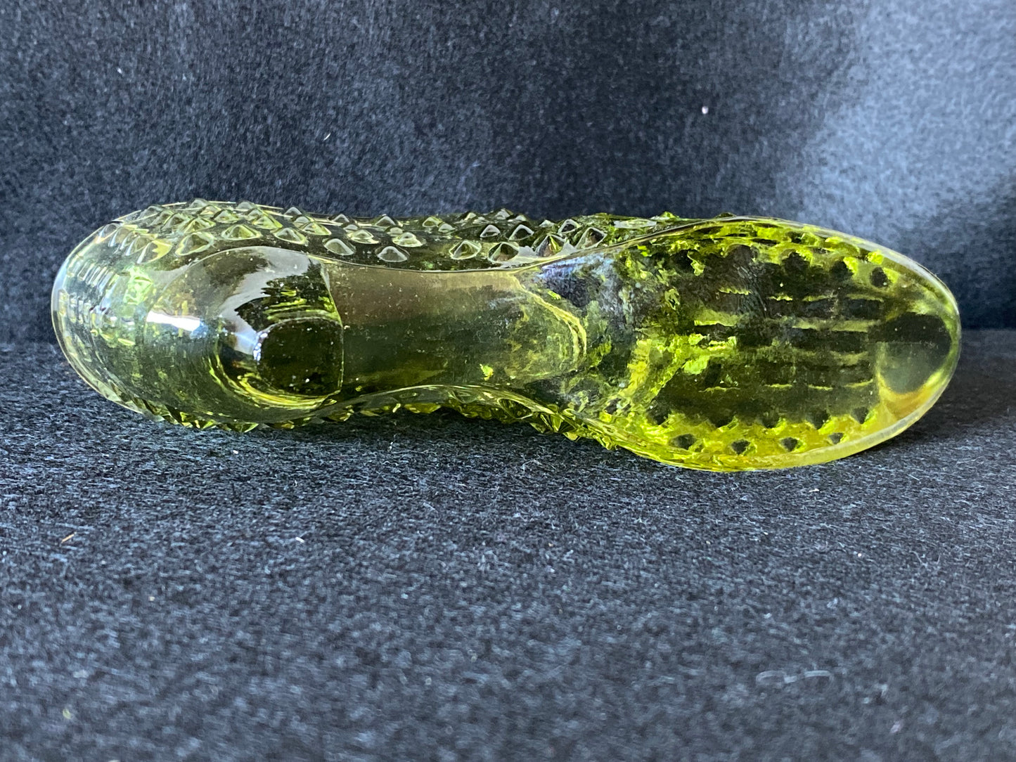Fenton Green Hobnail Glass Cat on boot