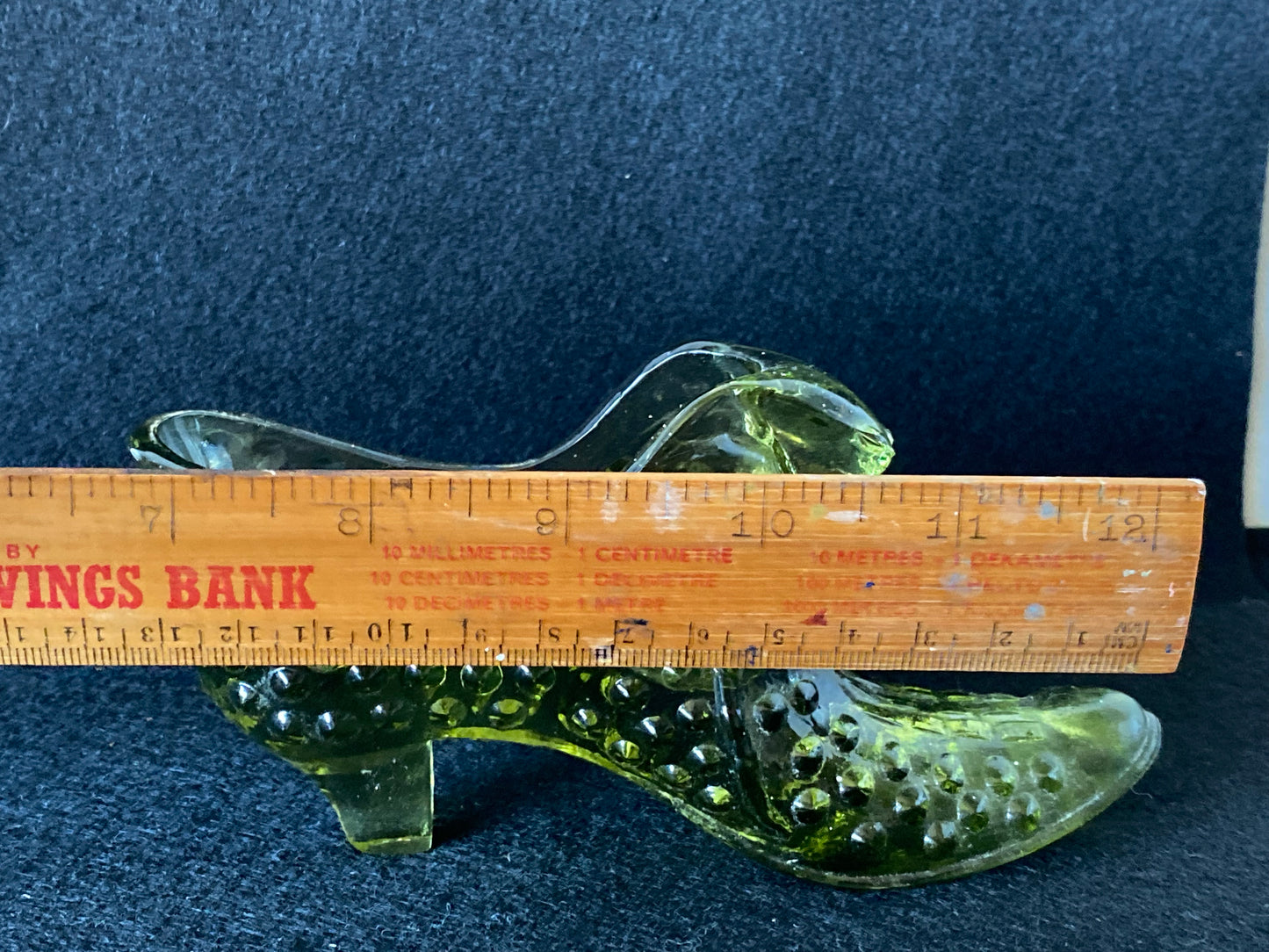 Fenton Green Hobnail Glass Cat on boot