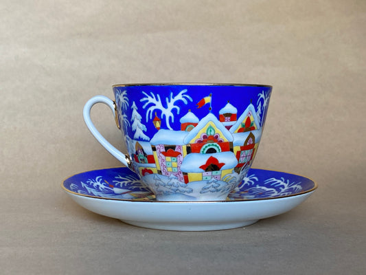 Lomonosov Imperial Porcelain teacup and saucer set "Winter Fairytale" (Christmas)