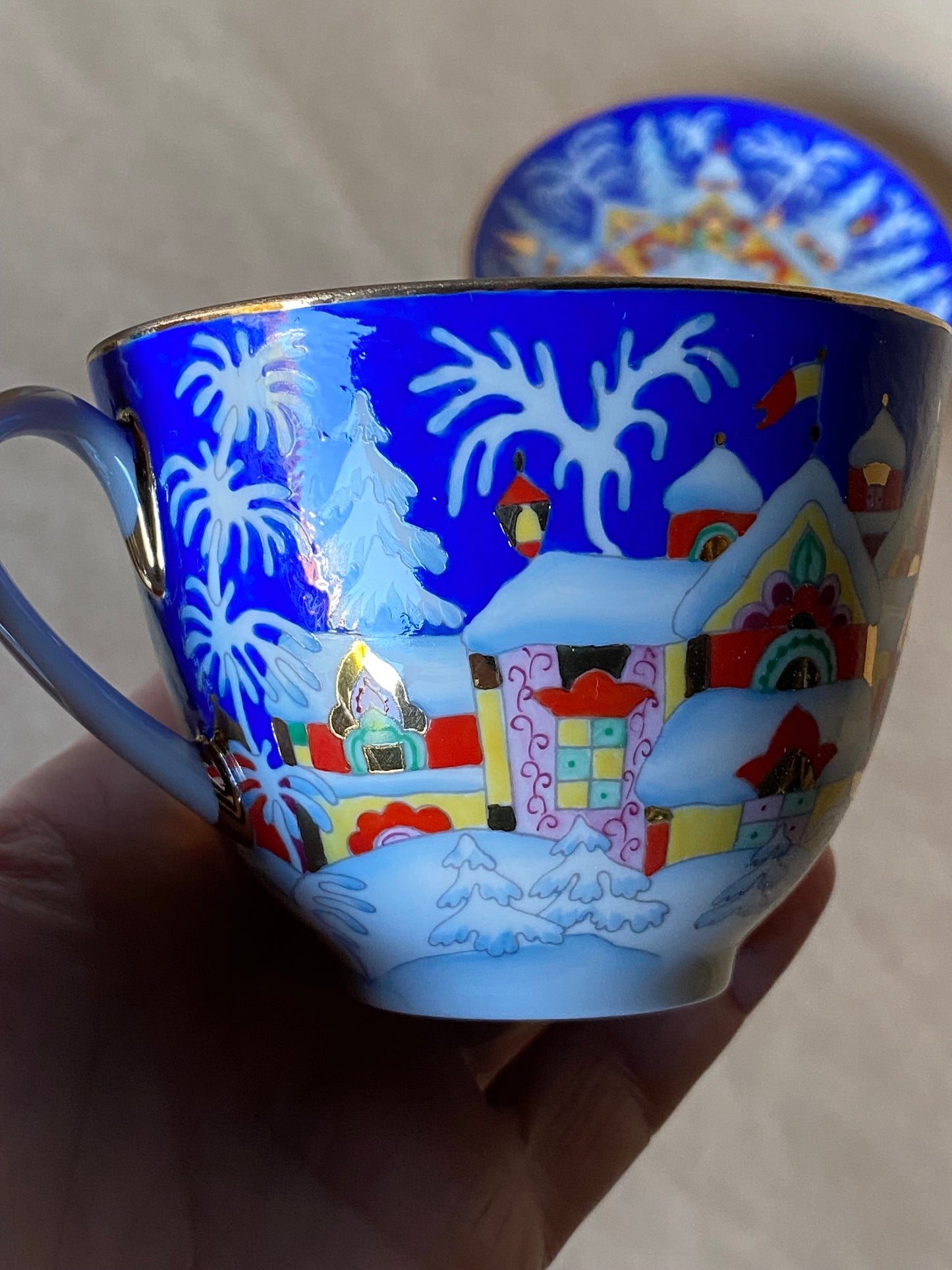 Lomonosov Imperial Porcelain teacup and saucer set "Winter Fairytale" (Christmas)
