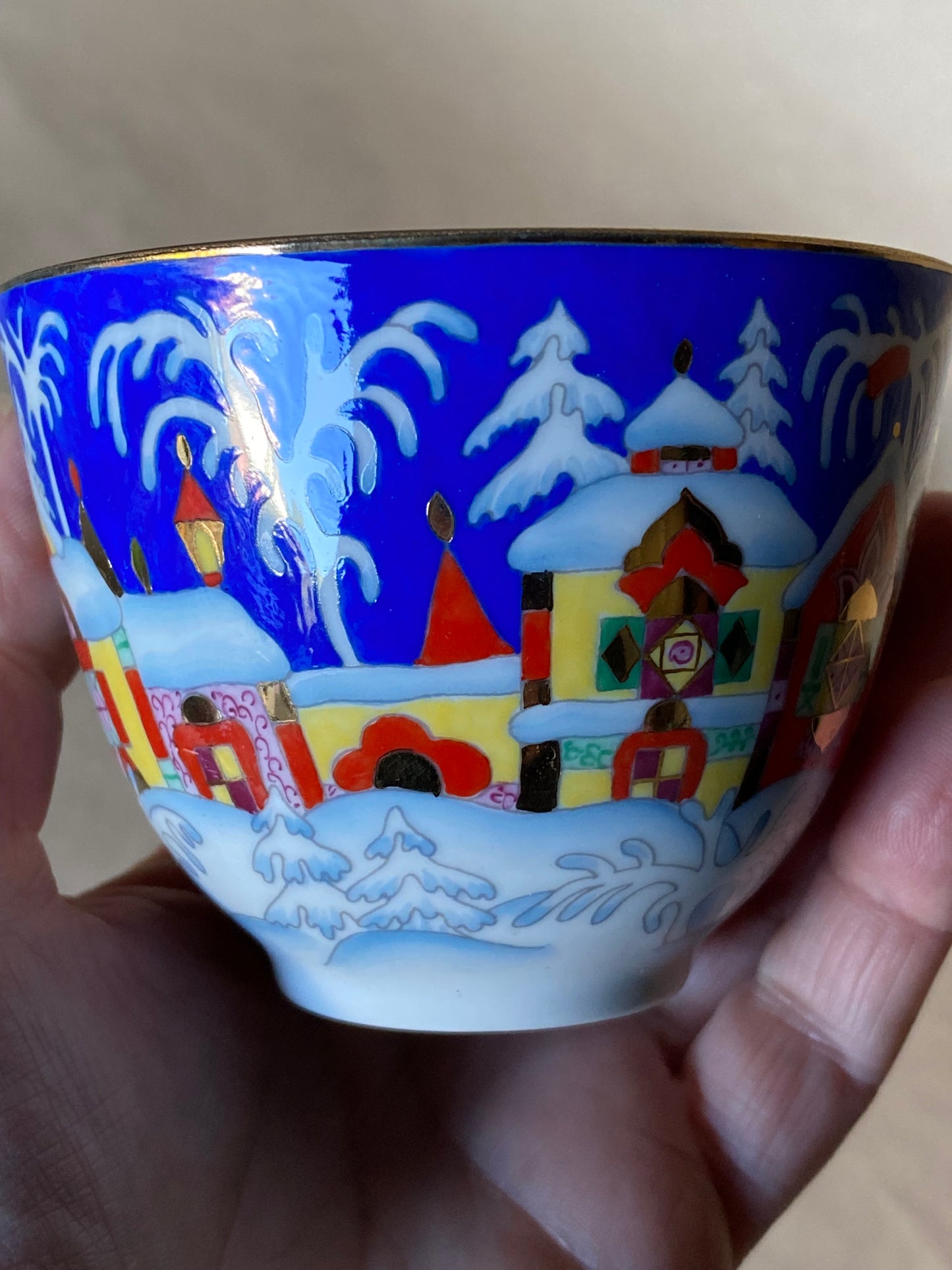 Lomonosov Imperial Porcelain teacup and saucer set "Winter Fairytale" (Christmas)