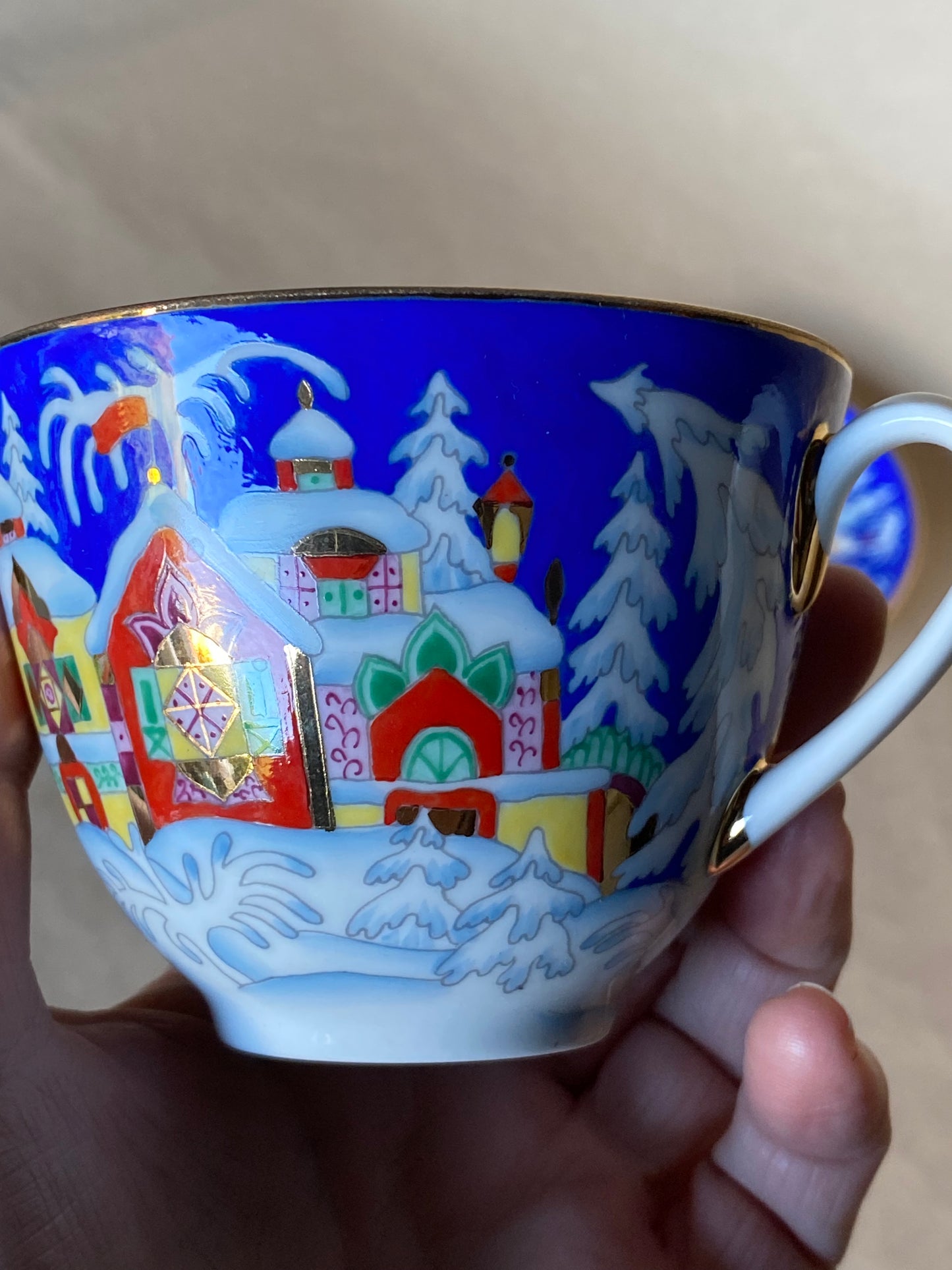 Lomonosov Imperial Porcelain teacup and saucer set "Winter Fairytale" (Christmas)