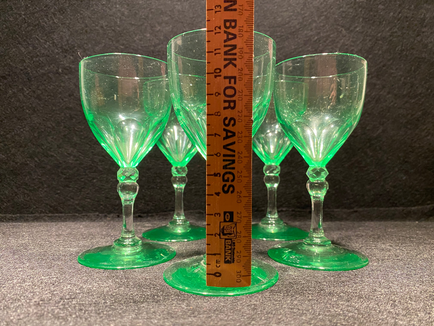 Set of 5 Victorian era Uranium wine glasses