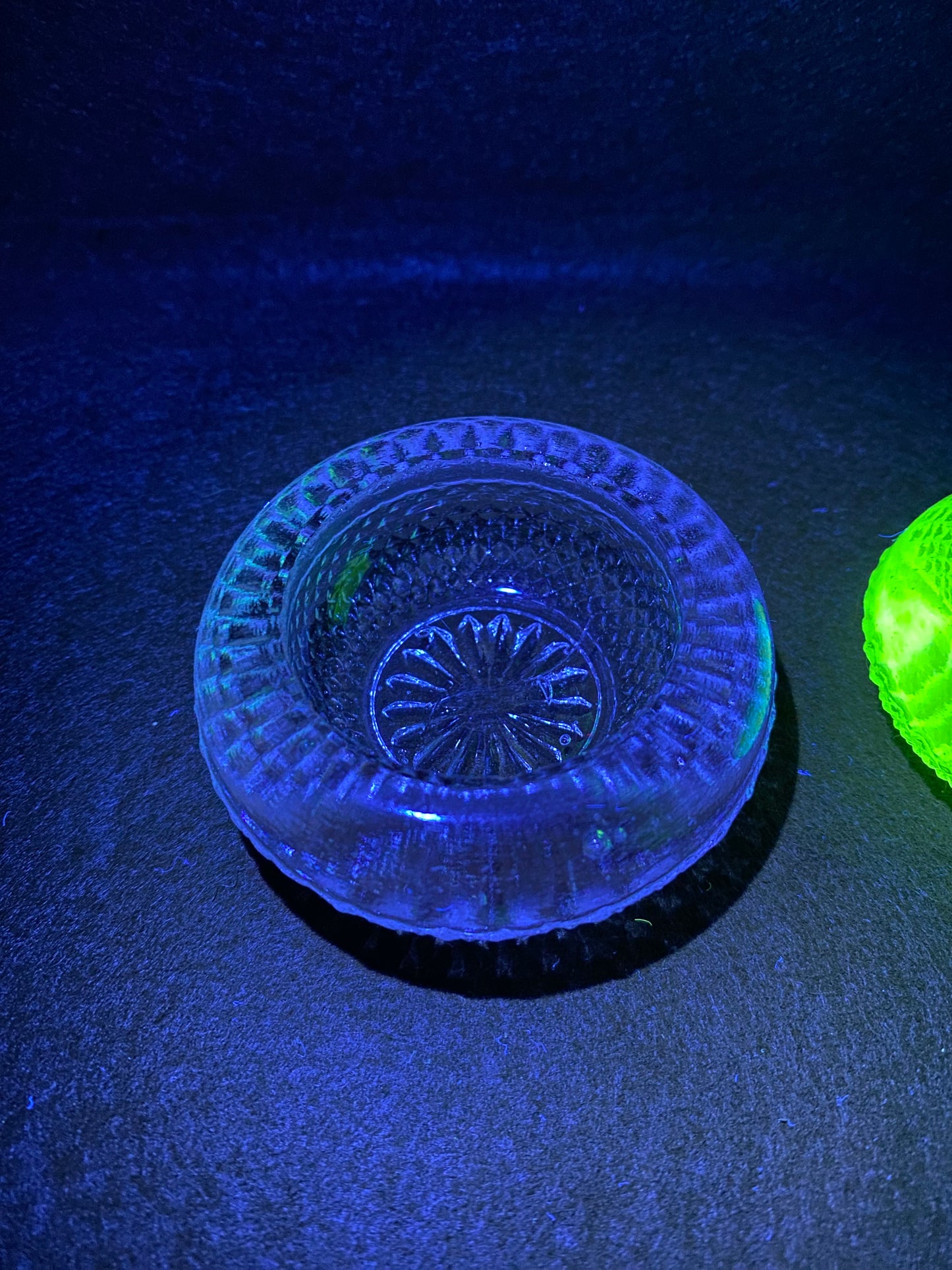 Uranium and clear glass Victorian salt cellar (pots) Diamond Pattern