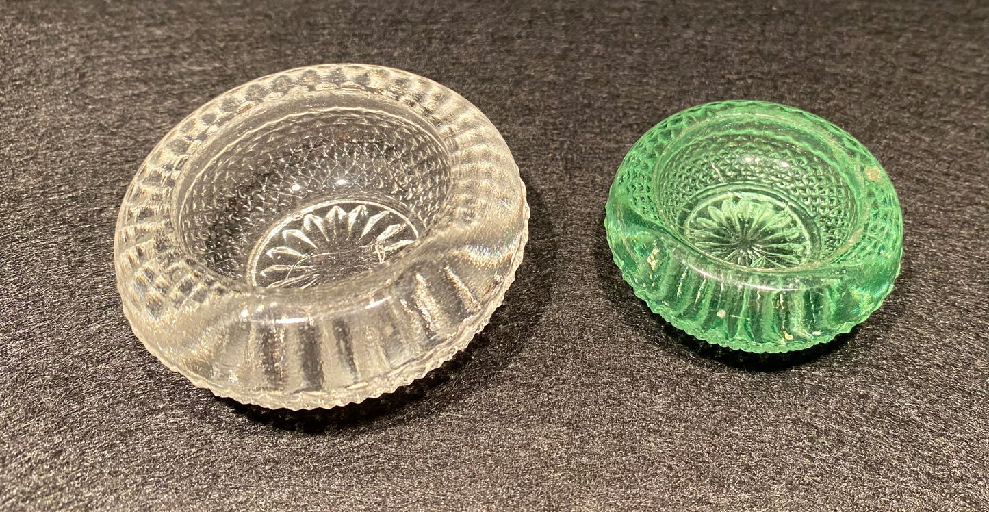 Uranium and clear glass Victorian salt cellar (pots) Diamond Pattern