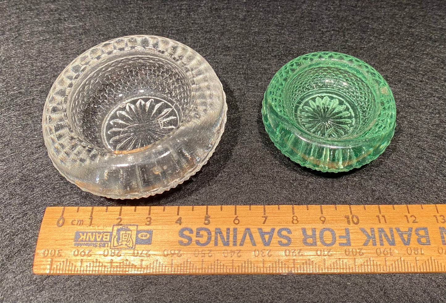 Uranium and clear glass Victorian salt cellar (pots) Diamond Pattern