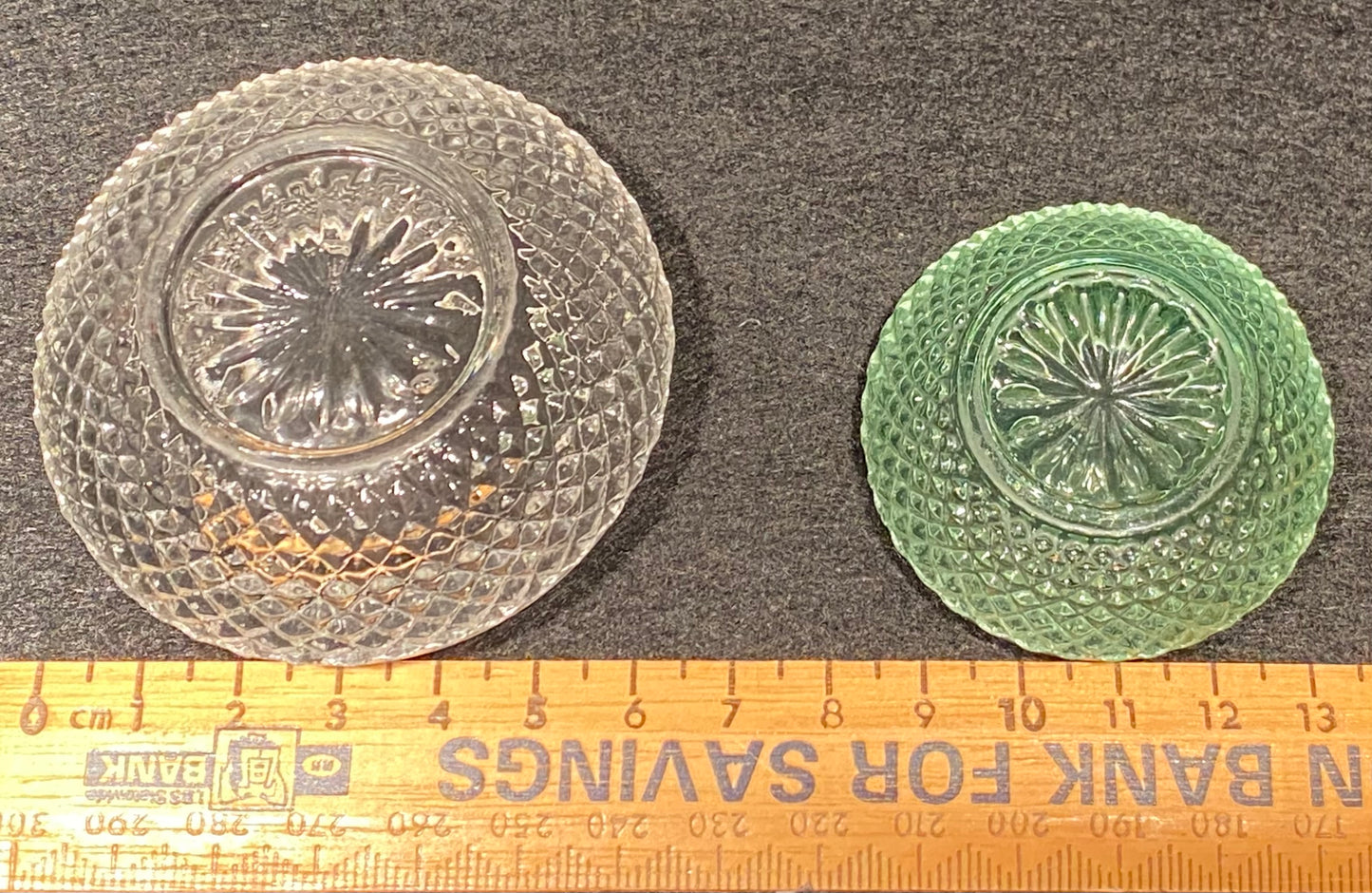 Uranium and clear glass Victorian salt cellar (pots) Diamond Pattern
