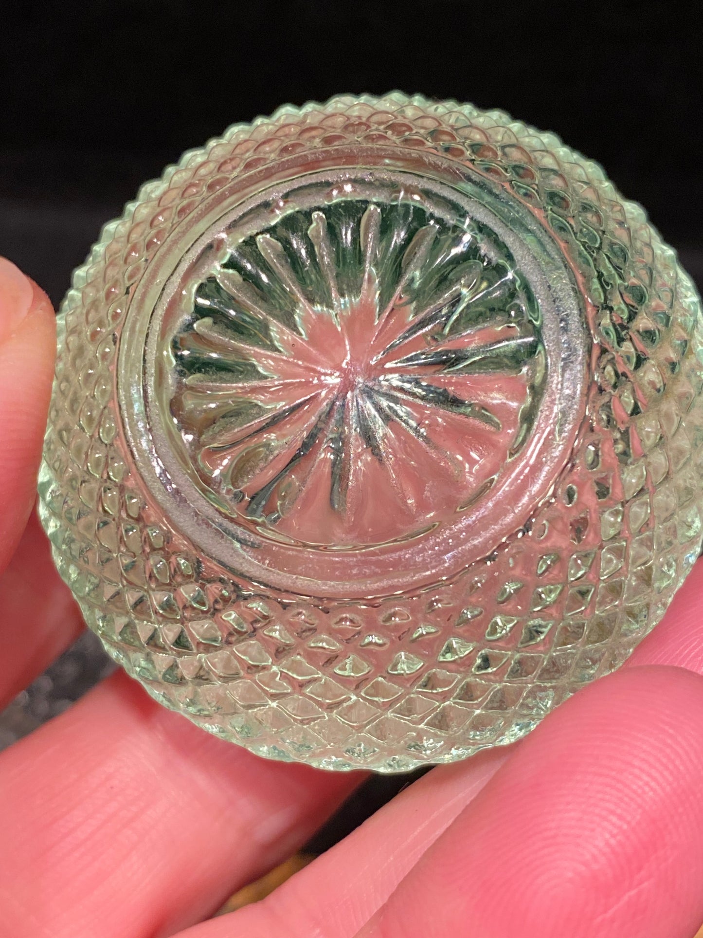 Uranium and clear glass Victorian salt cellar (pots) Diamond Pattern