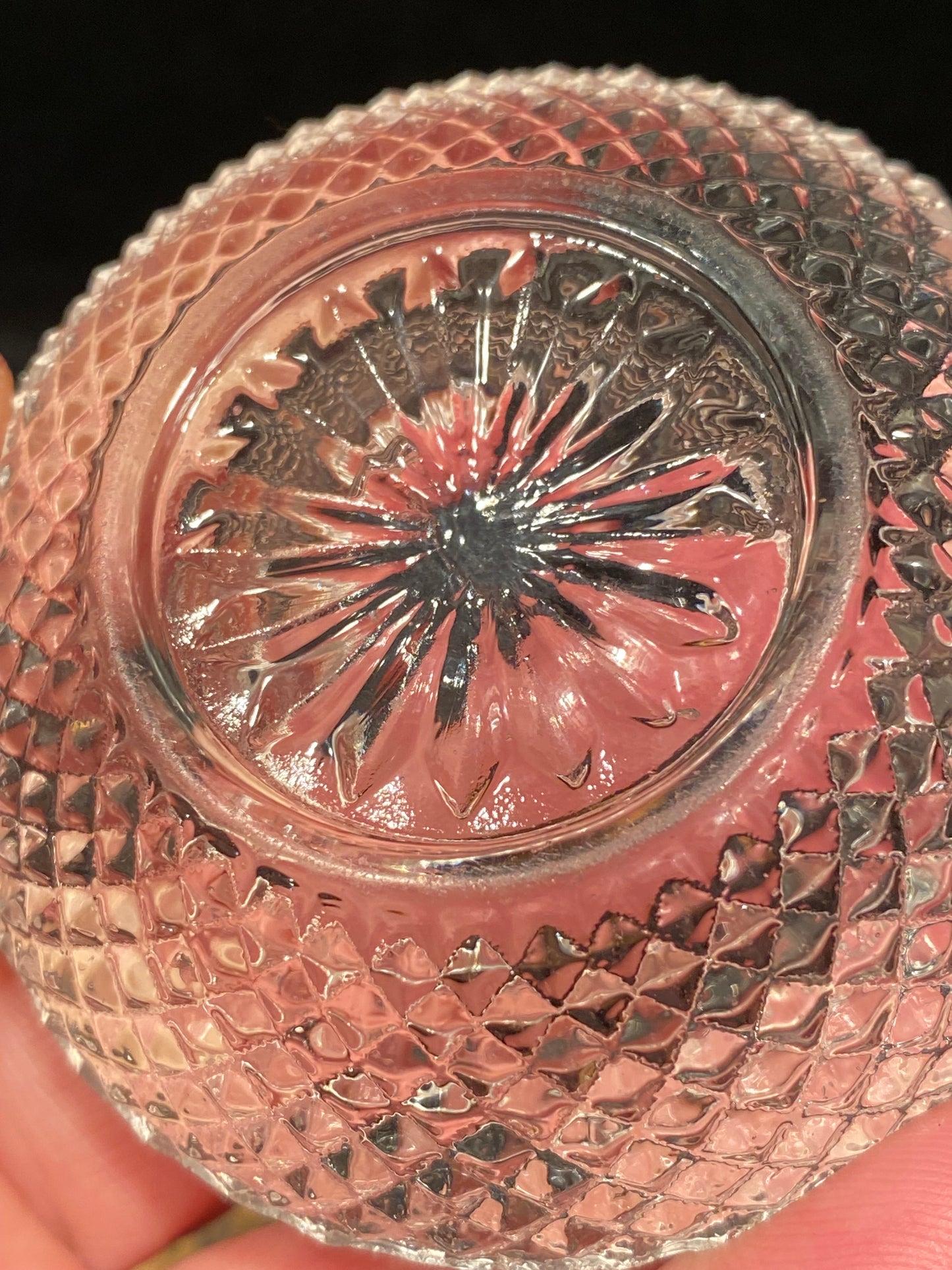 Uranium and clear glass Victorian salt cellar (pots) Diamond Pattern
