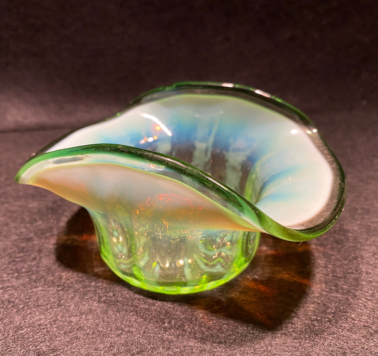 Victorian Uranium Opalescent glass bowl with silver plated stand (EPSN)