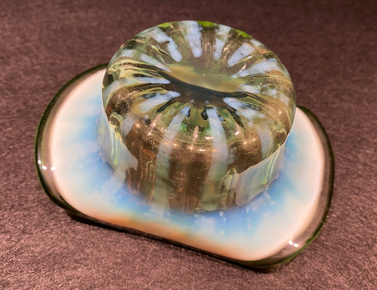 Victorian Uranium Opalescent glass bowl with silver plated stand (EPSN)