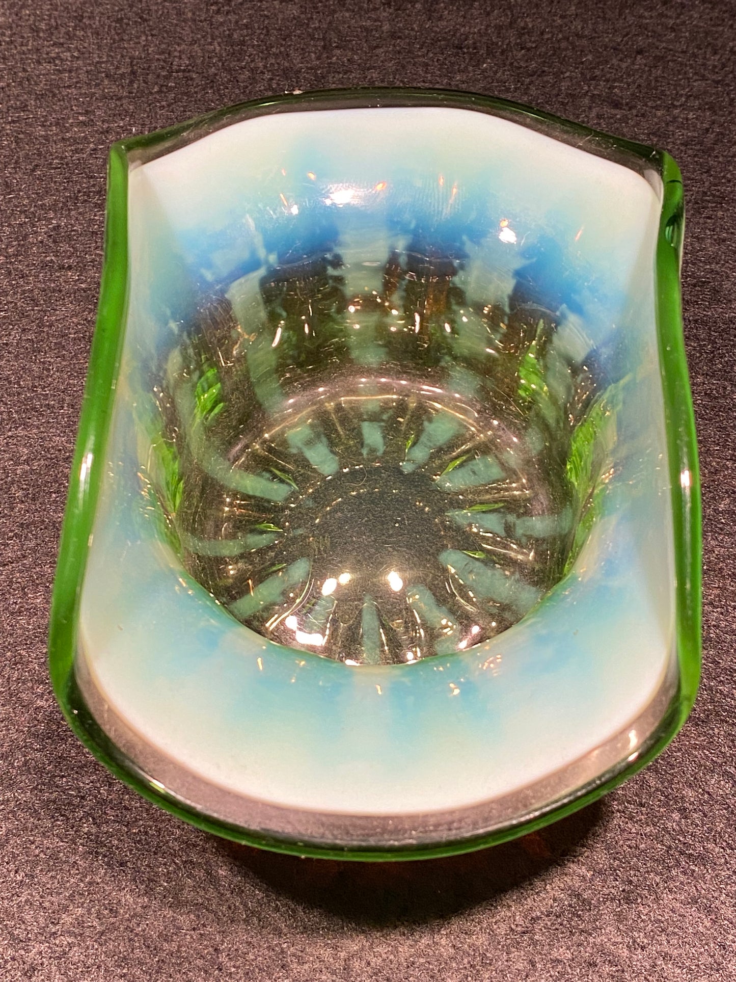 Victorian Uranium Opalescent glass bowl with silver plated stand (EPSN)