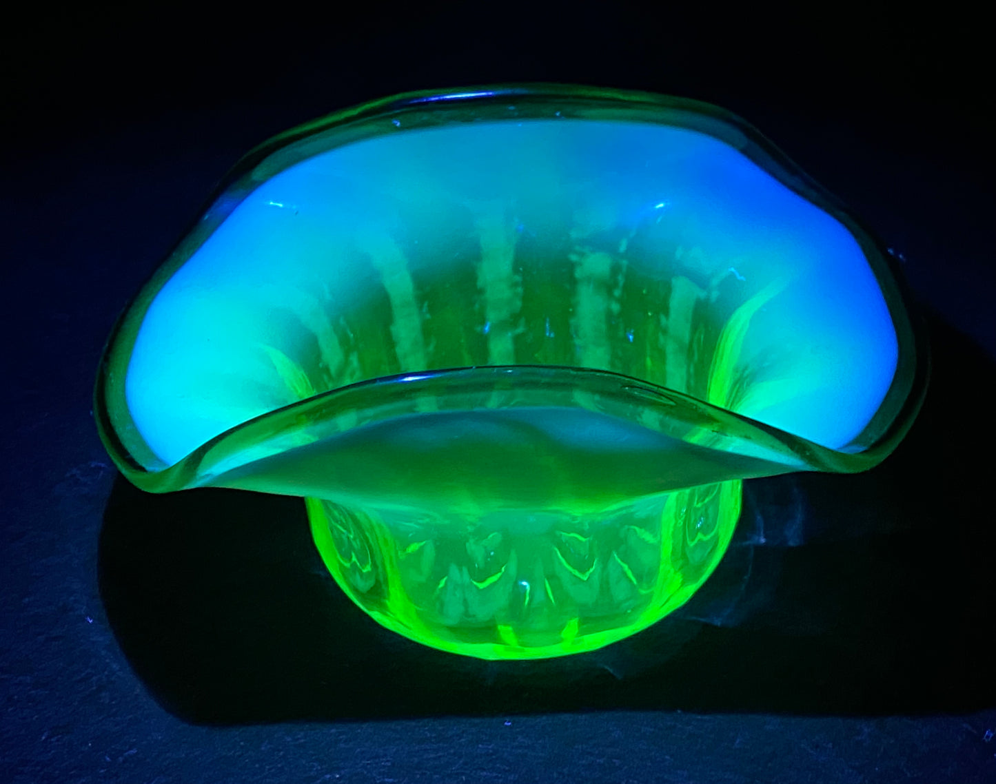 Victorian Uranium Opalescent glass bowl with silver plated stand (EPSN)