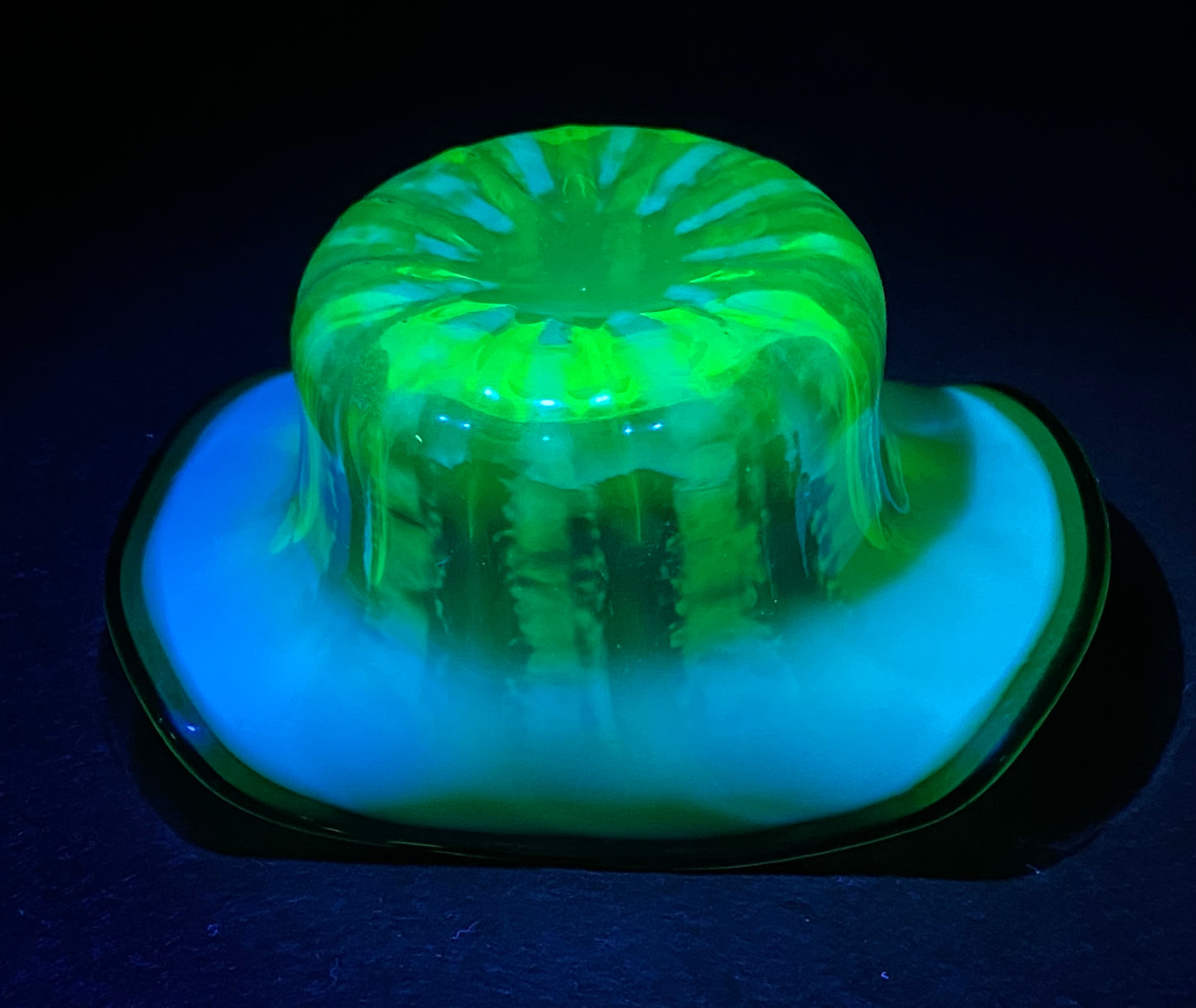 Victorian Uranium Opalescent glass bowl with silver plated stand (EPSN)