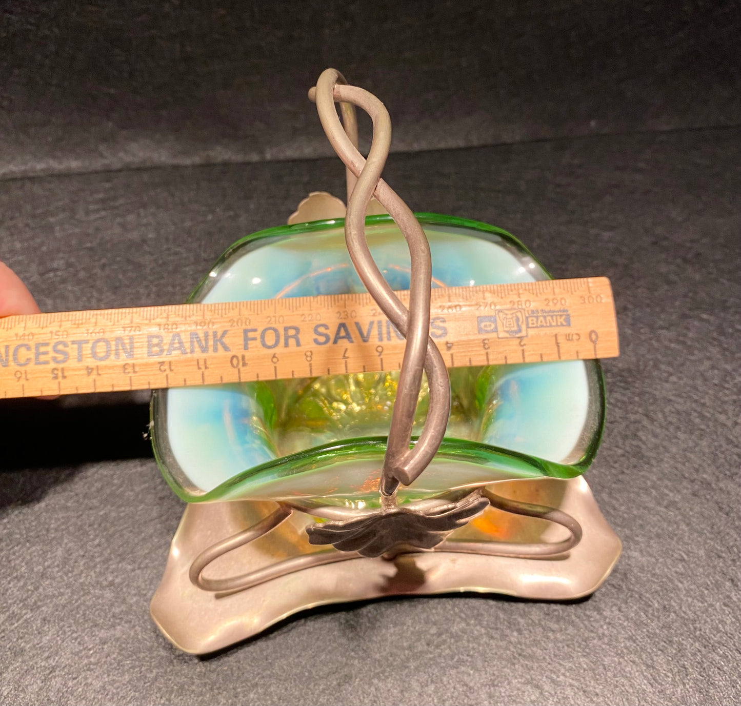 Victorian Uranium Opalescent glass bowl with silver plated stand (EPSN)