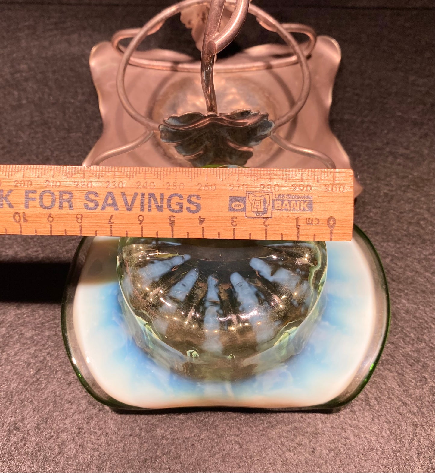 Victorian Uranium Opalescent glass bowl with silver plated stand (EPSN)