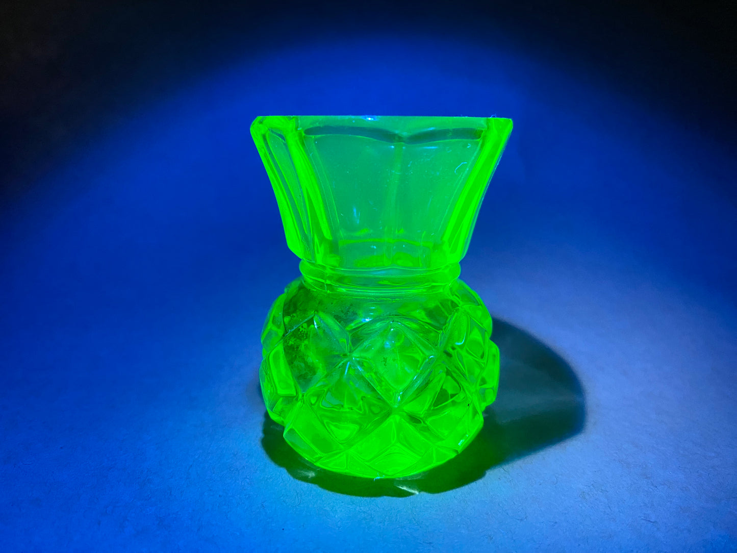 Uranium glass thistle vase - pineapple pattern