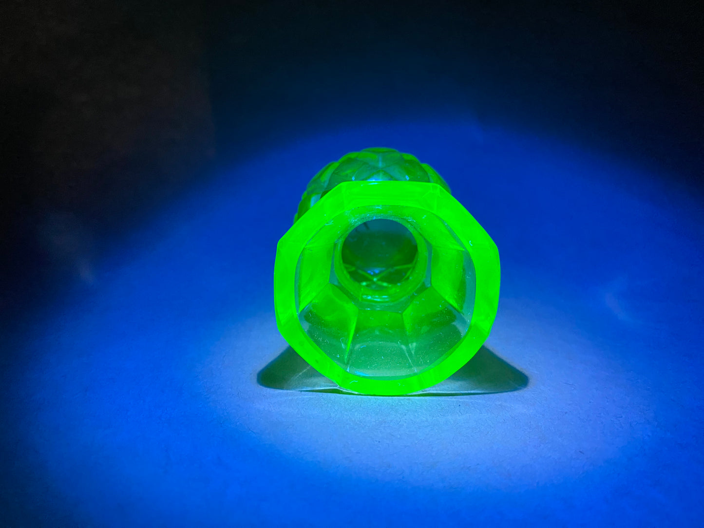 Uranium glass thistle vase - pineapple pattern