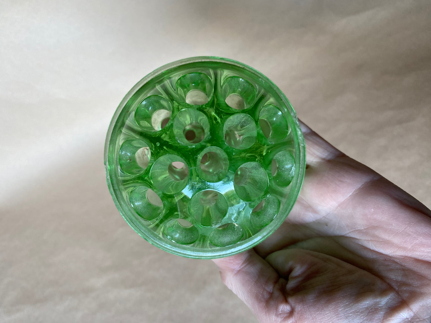 1920s/1930s Uranium Glass 16 hole Frog for vase