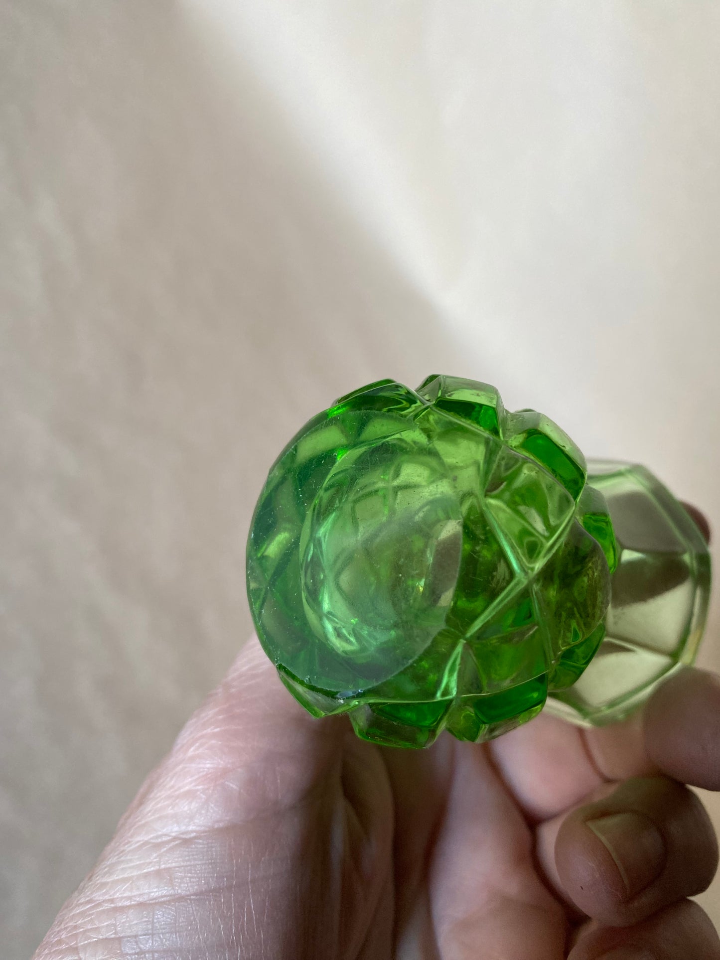 Uranium glass thistle vase - pineapple pattern