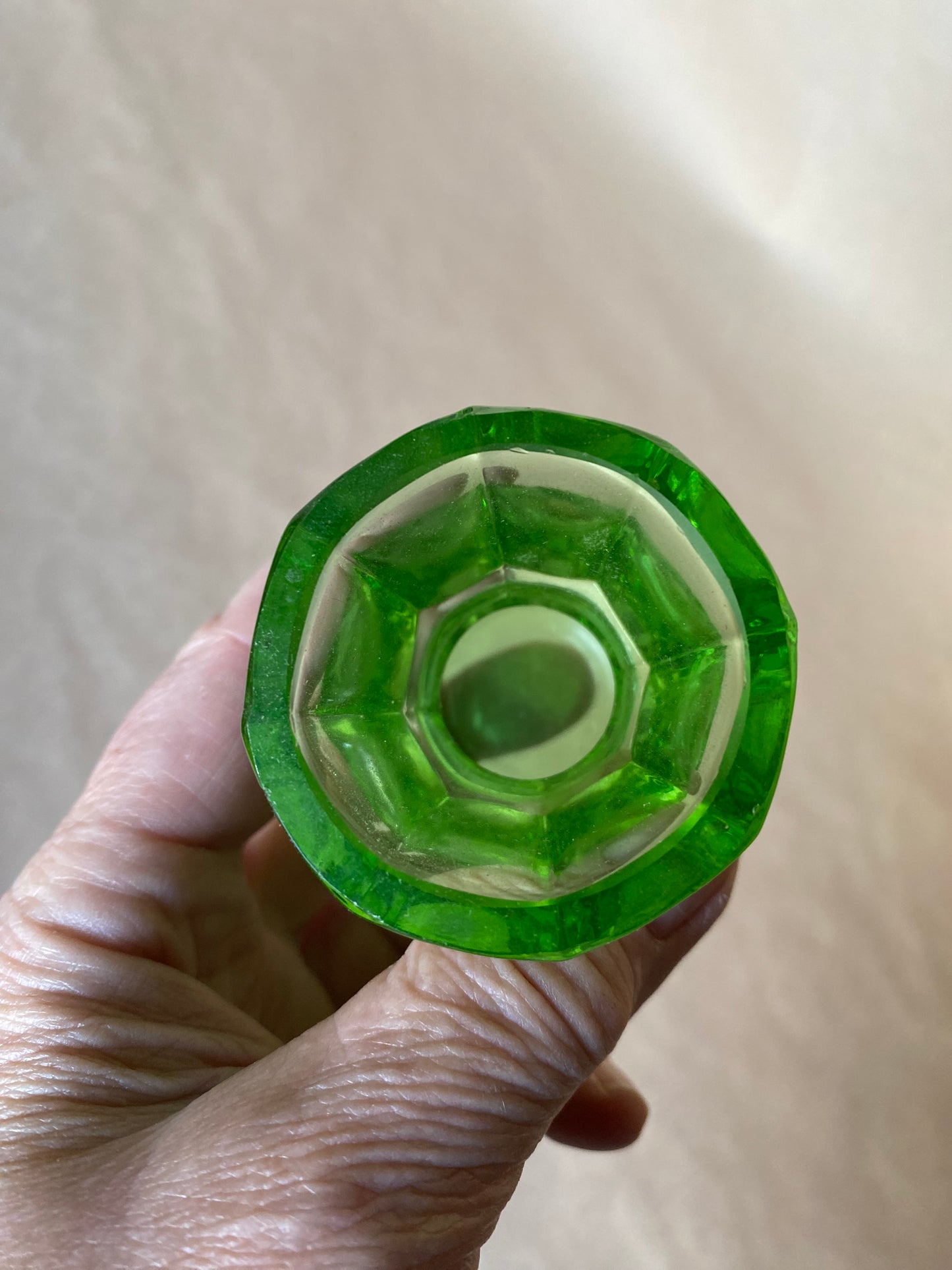 Uranium glass thistle vase - pineapple pattern