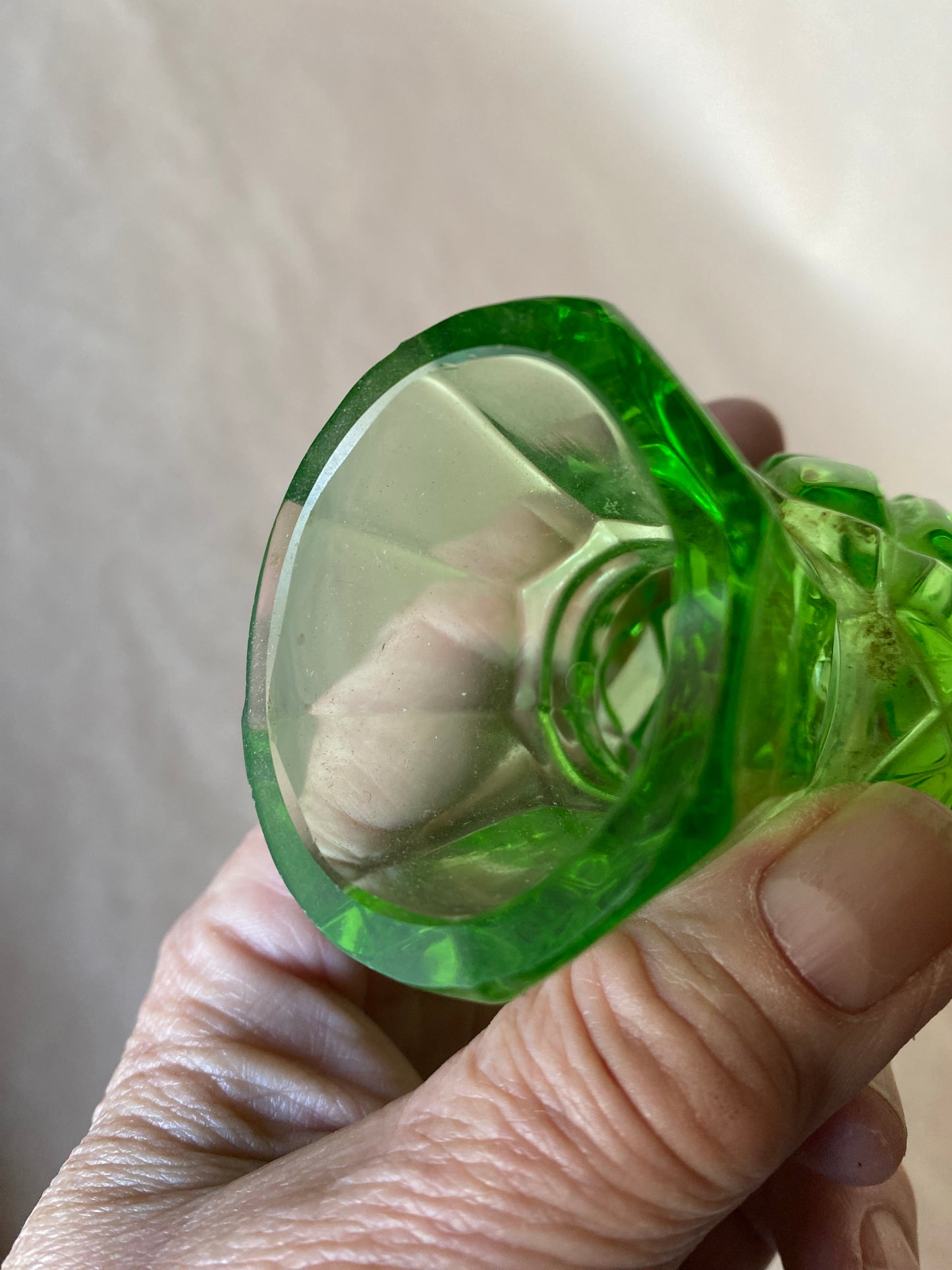 Uranium glass thistle vase - pineapple pattern