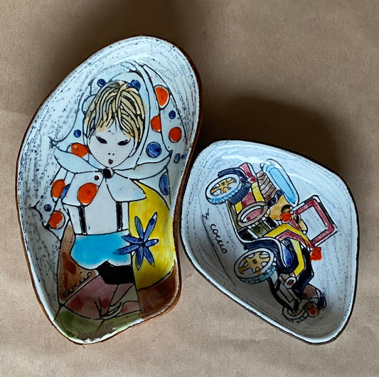 Coccia Italy pottery and leather dishes 1960s