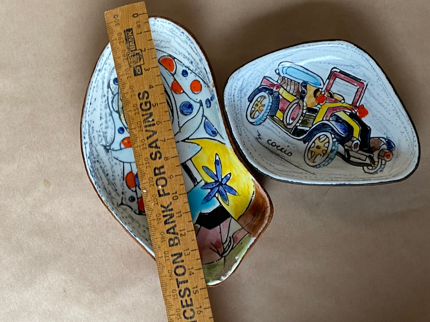 Coccia Italy pottery and leather dishes 1960s