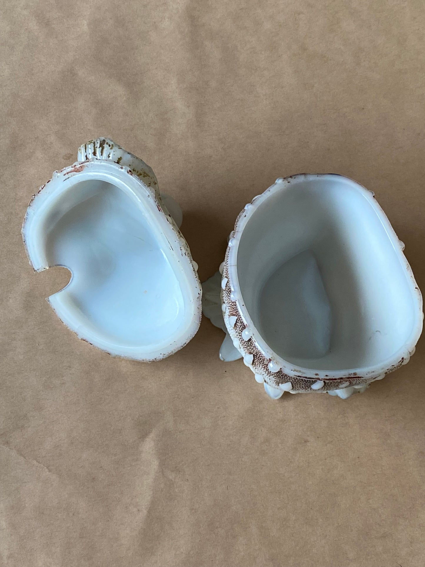 Vallerysthal opaline milk glass "Snail on Strawberry" lidded jam pot from France