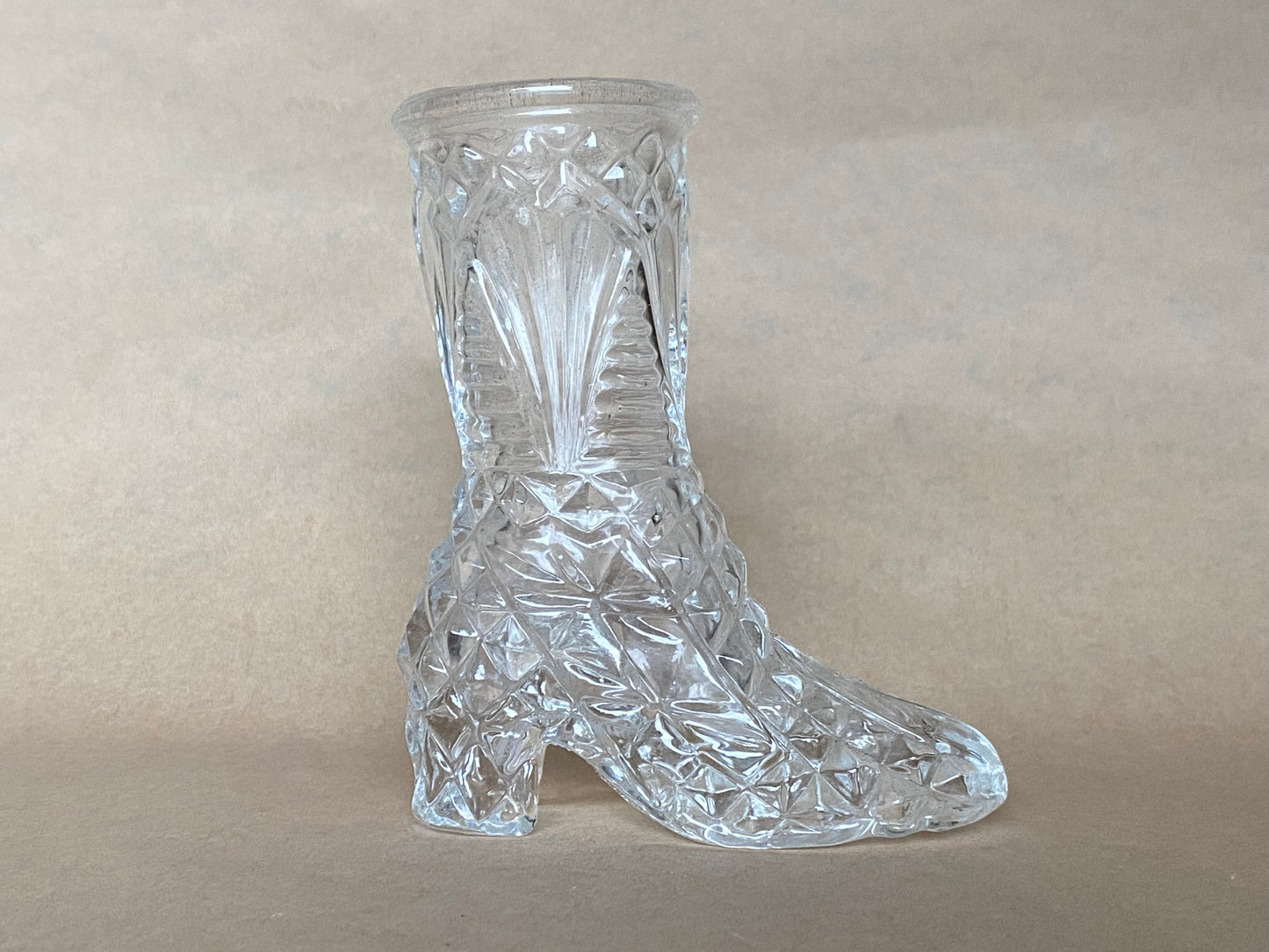 Vintage pressed glass boot figurine bud vase