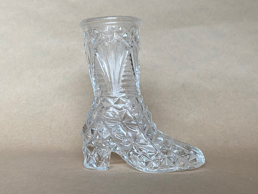 Vintage pressed glass boot figurine bud vase