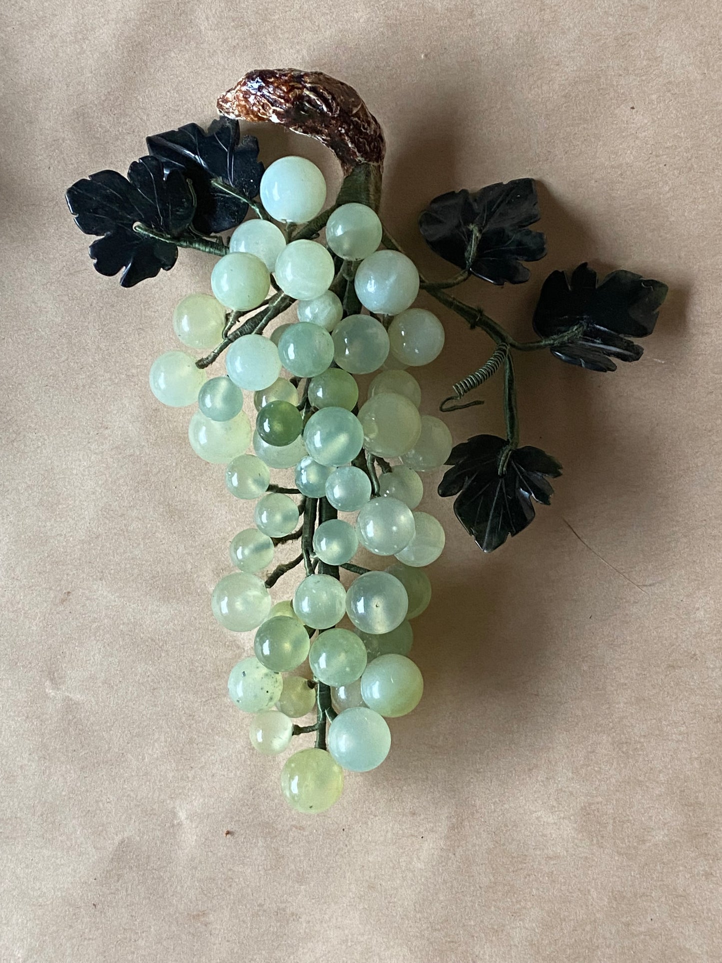 Vintage Chinese Celadon Green Jade Grapes (2) 1950s/1960s